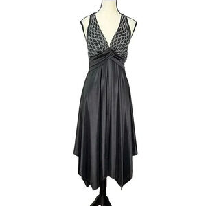 Vintage La Scala Halter Black Studded Prom Dance Liquid Knit Dress‎ whimsigoth L